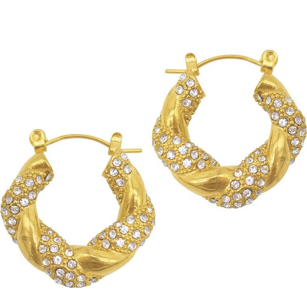 Adorina Nwot Twist Pave Water Resistant Wide Hoop Earrings